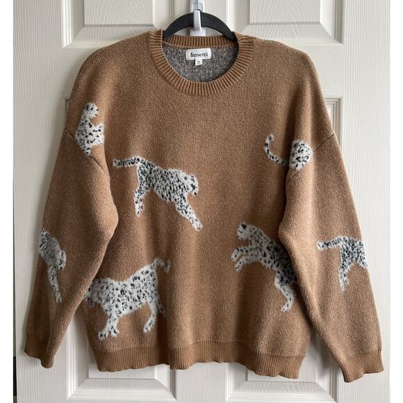 &merci Sweaters - &MERCI Women's Fuzzy Leopard Big Cat Novelty Pullover Sweatshirt Sweater Sz M